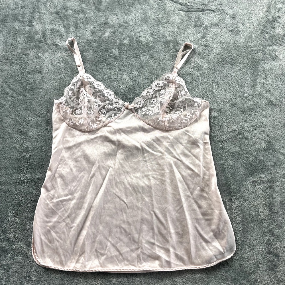 Vintage Vassarette Blush Pink Lace Silky Camisole Size 34 Made in USA Lingerie